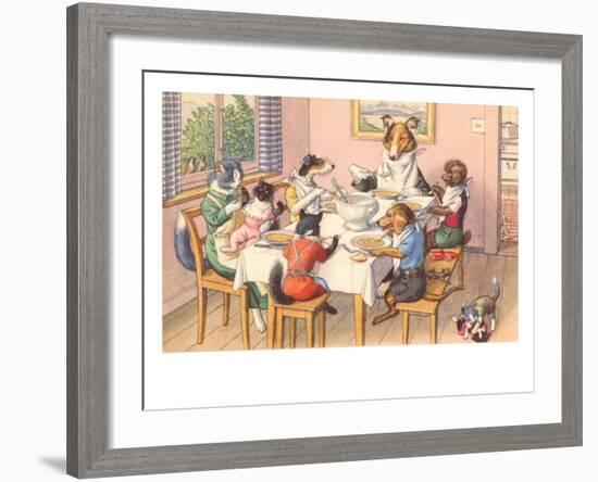 Dogs and Cats at Supper-null-Framed Art Print