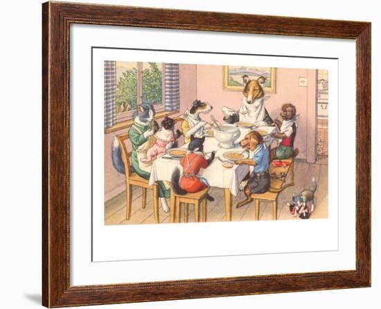 Dogs and Cats at Supper-null-Framed Art Print