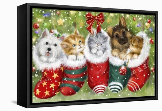 Dogs and Cats in Stockings-MAKIKO-Framed Premier Image Canvas