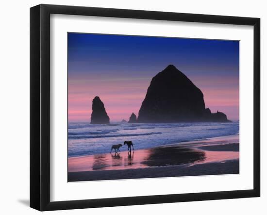 Dogs at Cannon Beach-Jody Miller-Framed Photographic Print