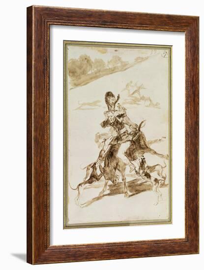 Dogs Attacking a Man on a Mule (W/C on Paper)-Francisco Jose de Goya y Lucientes-Framed Giclee Print