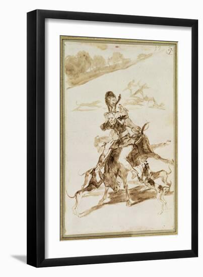 Dogs Attacking a Man on a Mule (W/C on Paper)-Francisco Jose de Goya y Lucientes-Framed Giclee Print