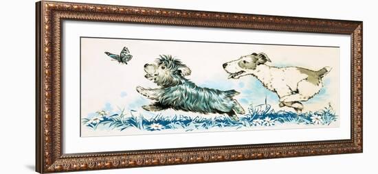 Dogs Chasing a Butterlfly-null-Framed Giclee Print