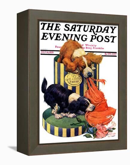 "Dogs Eating Hat," Saturday Evening Post Cover, July 14, 1928-Robert L. Dickey-Framed Premier Image Canvas