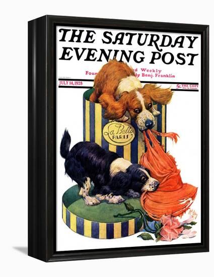 "Dogs Eating Hat," Saturday Evening Post Cover, July 14, 1928-Robert L. Dickey-Framed Premier Image Canvas