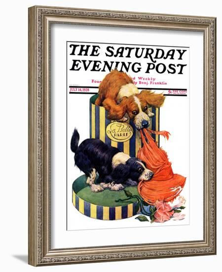 "Dogs Eating Hat," Saturday Evening Post Cover, July 14, 1928-Robert L. Dickey-Framed Giclee Print