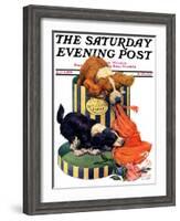 "Dogs Eating Hat," Saturday Evening Post Cover, July 14, 1928-Robert L. Dickey-Framed Giclee Print