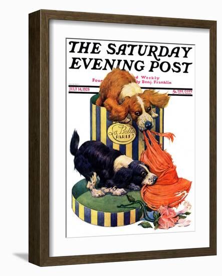 "Dogs Eating Hat," Saturday Evening Post Cover, July 14, 1928-Robert L. Dickey-Framed Giclee Print