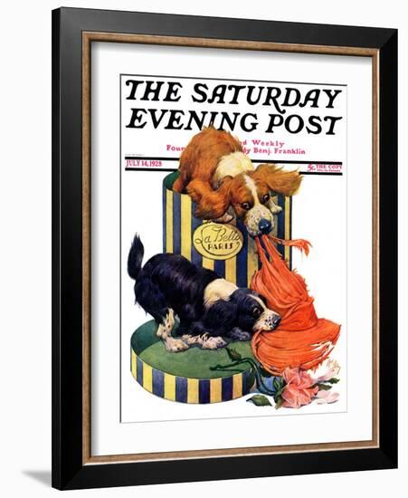 "Dogs Eating Hat," Saturday Evening Post Cover, July 14, 1928-Robert L. Dickey-Framed Giclee Print