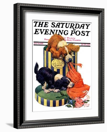 "Dogs Eating Hat," Saturday Evening Post Cover, July 14, 1928-Robert L. Dickey-Framed Giclee Print