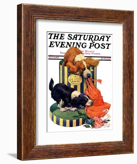 "Dogs Eating Hat," Saturday Evening Post Cover, July 14, 1928-Robert L. Dickey-Framed Giclee Print