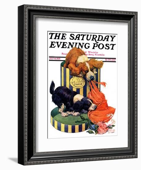 "Dogs Eating Hat," Saturday Evening Post Cover, July 14, 1928-Robert L. Dickey-Framed Giclee Print