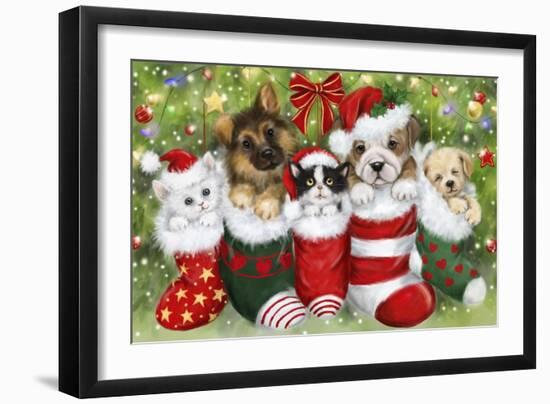 Dogs in Stockings-MAKIKO-Framed Giclee Print