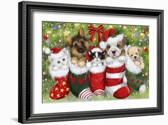 Dogs in Stockings-MAKIKO-Framed Giclee Print