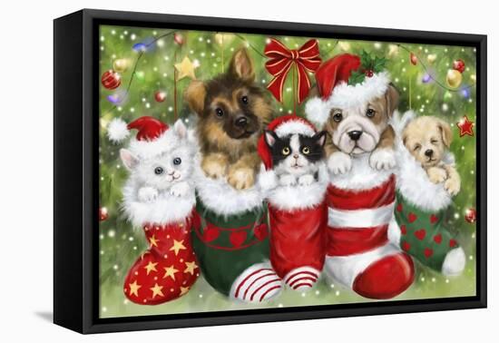 Dogs in Stockings-MAKIKO-Framed Premier Image Canvas