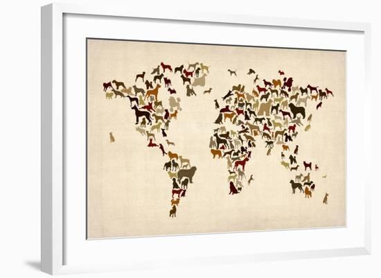 Dogs Map of the World Map-Michael Tompsett-Framed Art Print