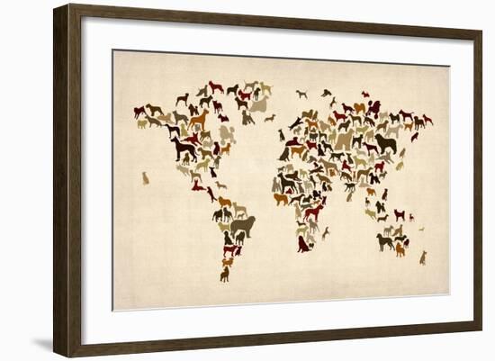 Dogs Map of the World Map-Michael Tompsett-Framed Art Print