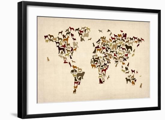 Dogs Map of the World Map-Michael Tompsett-Framed Art Print