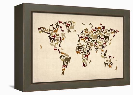 Dogs Map of the World Map-Michael Tompsett-Framed Stretched Canvas