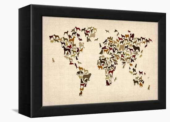 Dogs Map of the World Map-Michael Tompsett-Framed Stretched Canvas