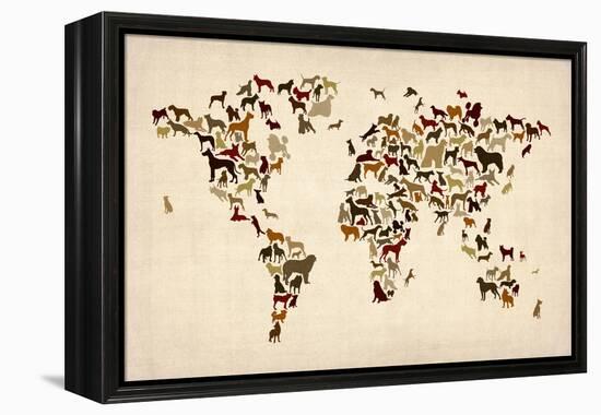 Dogs Map of the World Map-Michael Tompsett-Framed Stretched Canvas