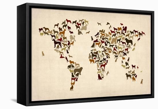 Dogs Map of the World Map-Michael Tompsett-Framed Stretched Canvas