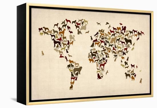 Dogs Map of the World Map-Michael Tompsett-Framed Stretched Canvas