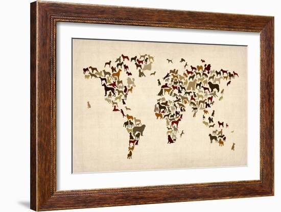 Dogs Map of the World Map-Michael Tompsett-Framed Premium Giclee Print