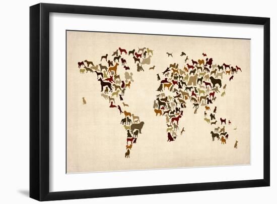 Dogs Map of the World Map-Michael Tompsett-Framed Art Print