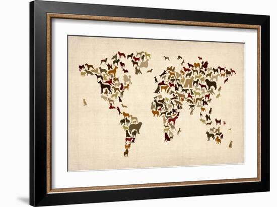 Dogs Map of the World Map-Michael Tompsett-Framed Art Print