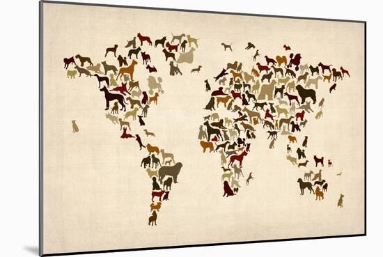 Dogs Map of the World Map-Michael Tompsett-Mounted Art Print
