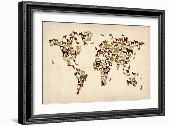 Dogs Map of the World Map-Michael Tompsett-Framed Art Print