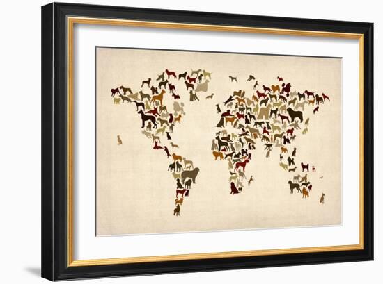 Dogs Map of the World Map-Michael Tompsett-Framed Art Print