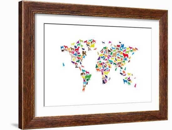 Dogs Map of the World Map-Michael Tompsett-Framed Art Print