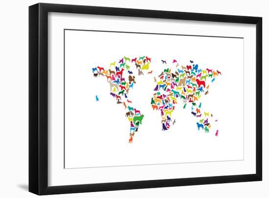 Dogs Map of the World Map-Michael Tompsett-Framed Art Print