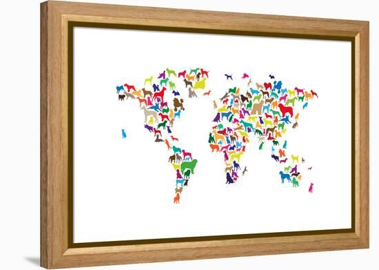 Dogs Map of the World Map-Michael Tompsett-Framed Stretched Canvas