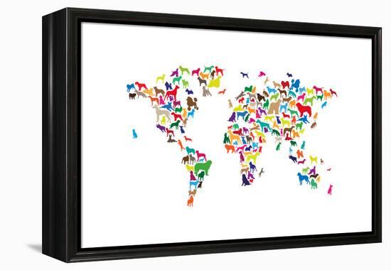 Dogs Map of the World Map-Michael Tompsett-Framed Stretched Canvas