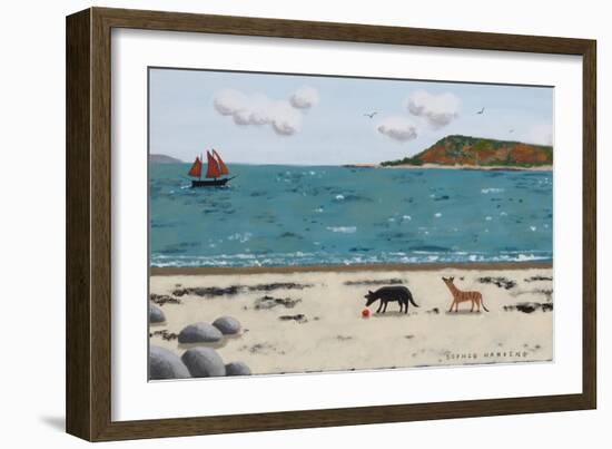 Dogs on Beach and Boat-Sophie Harding-Framed Giclee Print