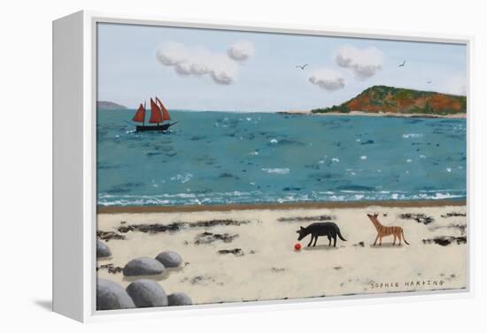 Dogs on Beach and Boat-Sophie Harding-Framed Premier Image Canvas