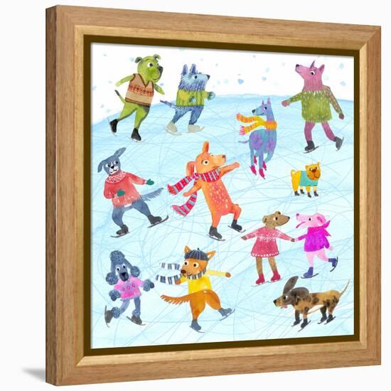 Dogs On Ice-Kerstin Stock-Framed Stretched Canvas