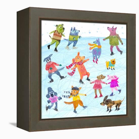 Dogs On Ice-Kerstin Stock-Framed Stretched Canvas