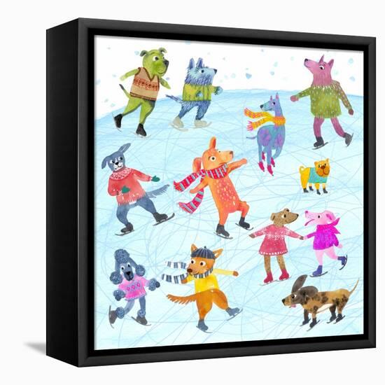 Dogs On Ice-Kerstin Stock-Framed Stretched Canvas