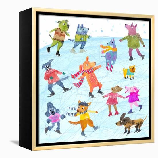 Dogs On Ice-Kerstin Stock-Framed Stretched Canvas