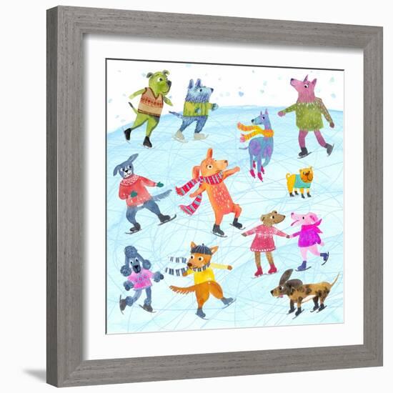 Dogs On Ice-Kerstin Stock-Framed Art Print