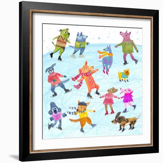 Dogs On Ice-Kerstin Stock-Framed Art Print