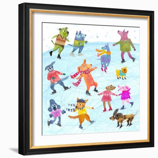 Dogs On Ice-Kerstin Stock-Framed Art Print