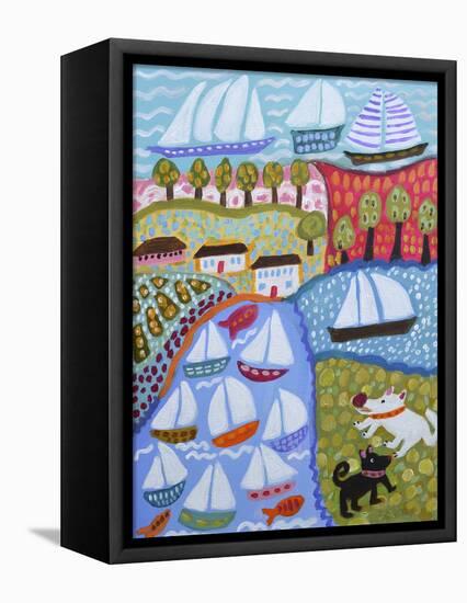 Dogs & Sailboats-Karen Fields-Framed Stretched Canvas
