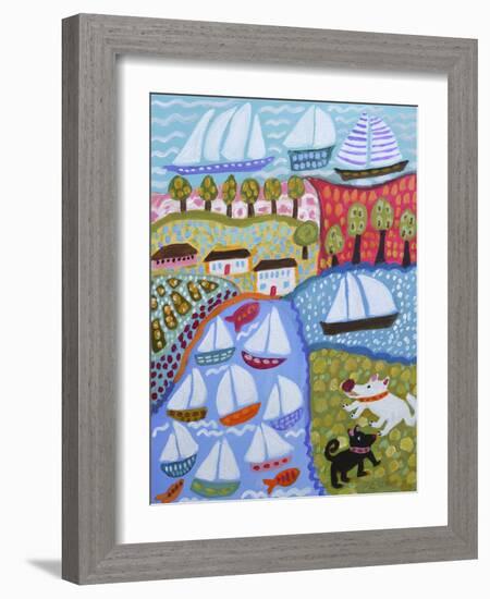 Dogs & Sailboats-Karen Fields-Framed Art Print