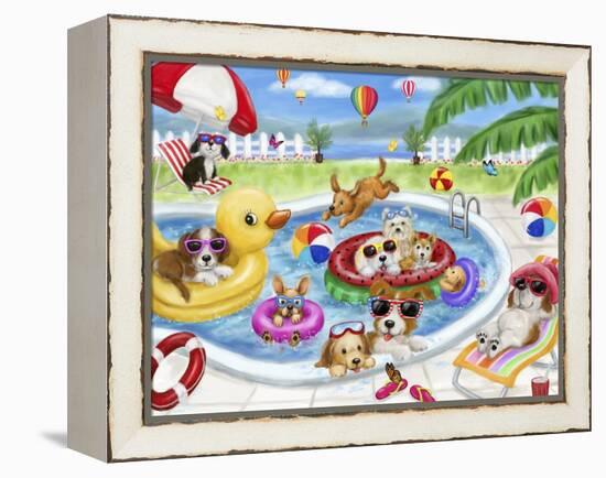 Dogs swimming pool-MAKIKO-Framed Premier Image Canvas