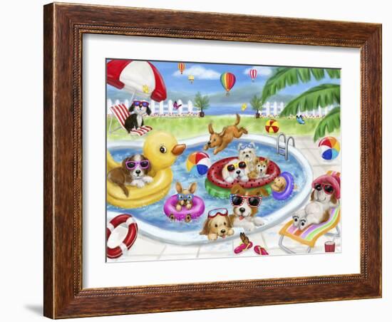 Dogs swimming pool-MAKIKO-Framed Giclee Print